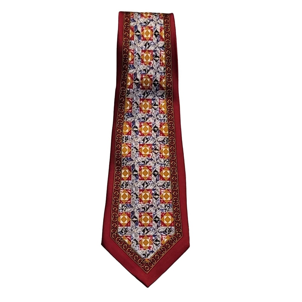 Versani Silk Necktie Geometric Multicolor Pattern Red Workwear Business Mens Tie